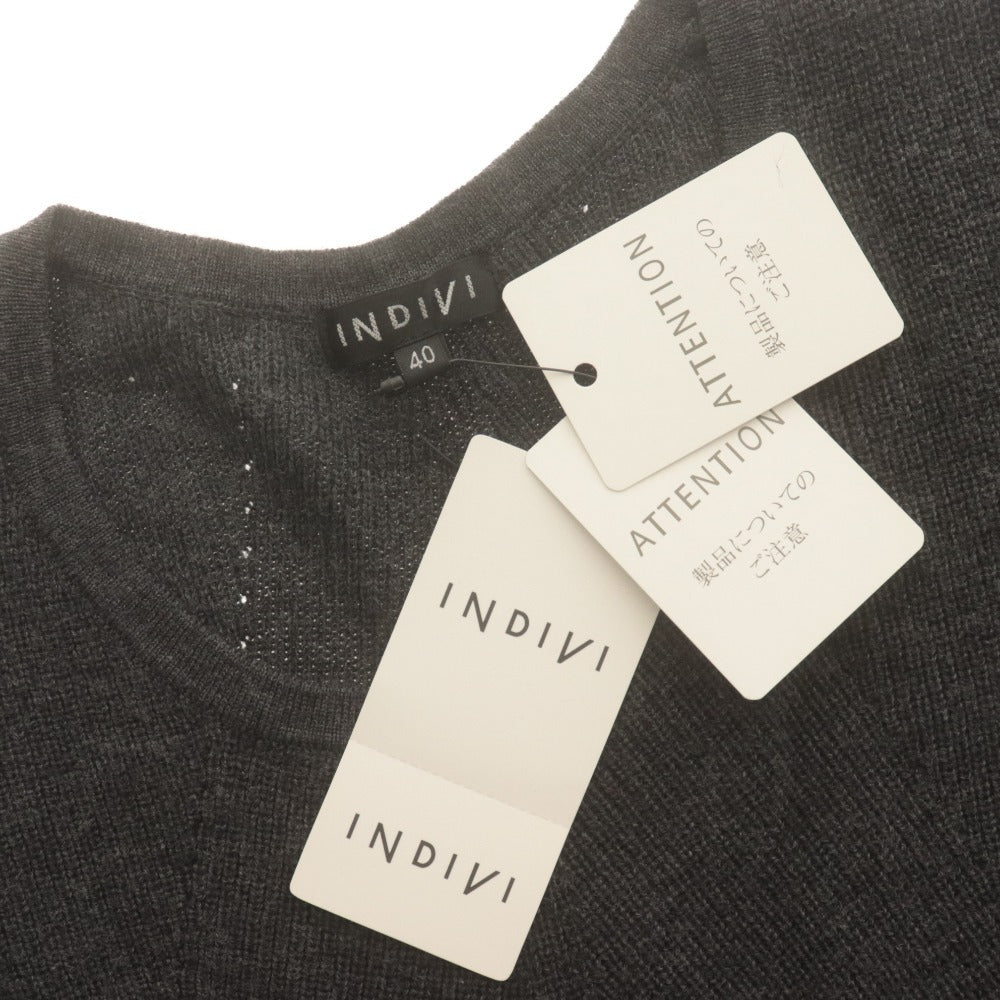 ■ インディヴィ INDIVI ニットトップス 長袖 クルーネック 丸首 ペプラム レディース 40(L相当）グレー タグ付き 未使用