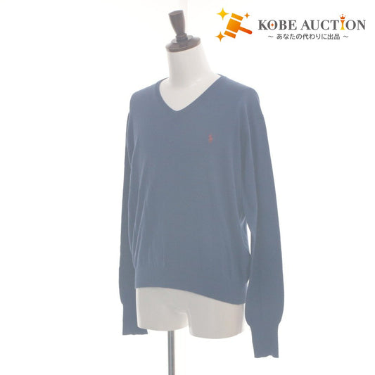 ■ Polo Ralph Lauren Knit Sweater T-Shirt Top V-Neck Long Sleeve One-Point Logo Men's L Navy