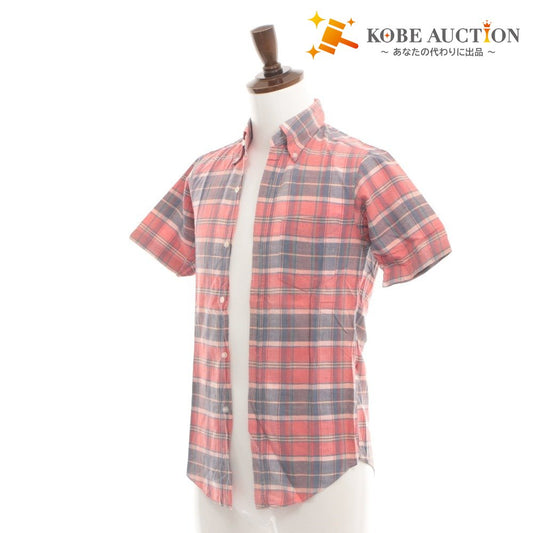 ■ VAN Jacket VAN Shirt Tops Collar Button Short Sleeve Plaid Men's Boys L Red-ish