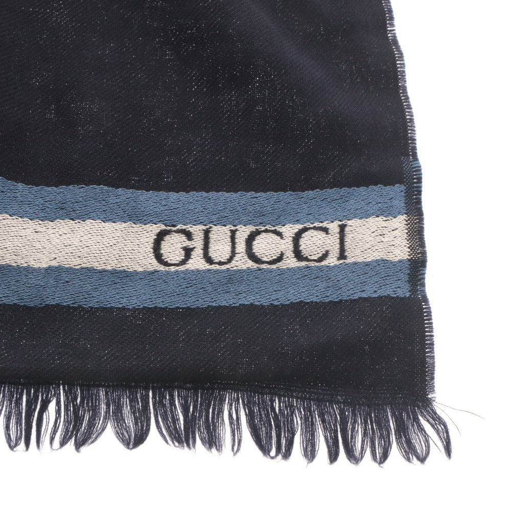 ■ GUCCI グッチ マフラー フリンジ ウール シルク混 メンズ レディース ネイビー
