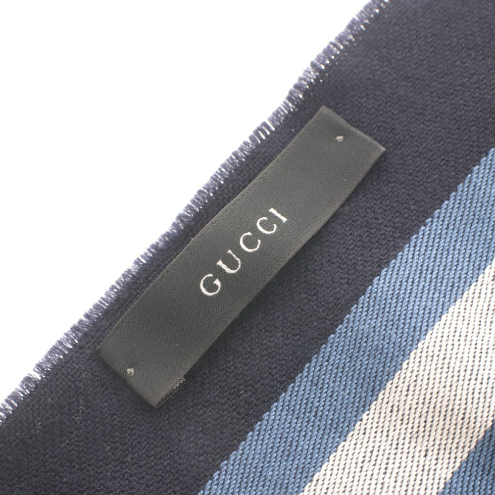 ■ GUCCI グッチ マフラー フリンジ ウール シルク混 メンズ レディース ネイビー
