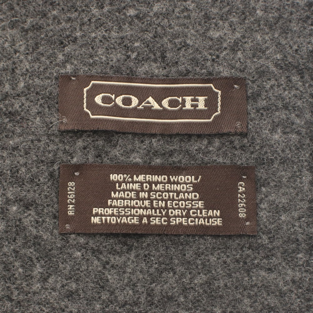 ■ COACH コーチ マフラー ニット ロゴ フリンジ メリノウール メンズ レディース ブラック グレー