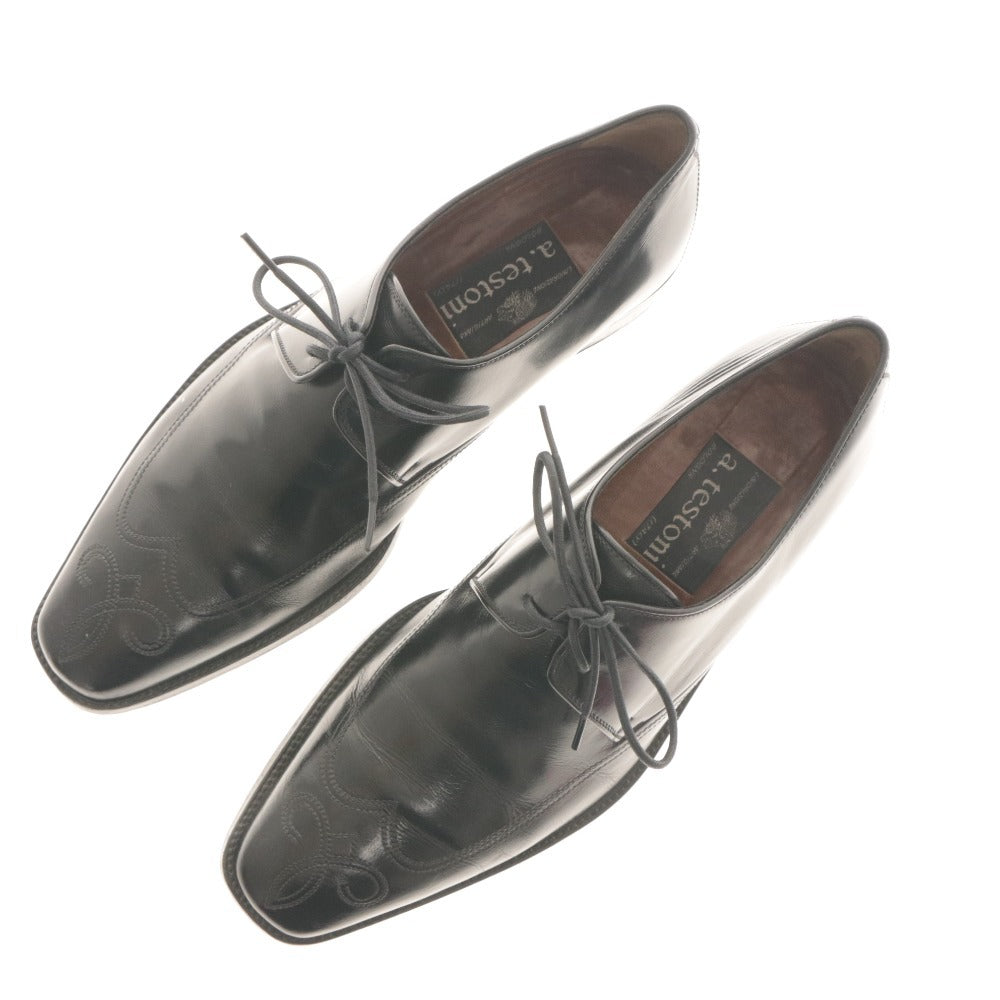 ■ a.testoni アテストーニ ドレスシューズ 靴 外羽根 ステッチ イタリア製 メンズ 7 1/2 G （25.5～26.0cm相当） ブラック