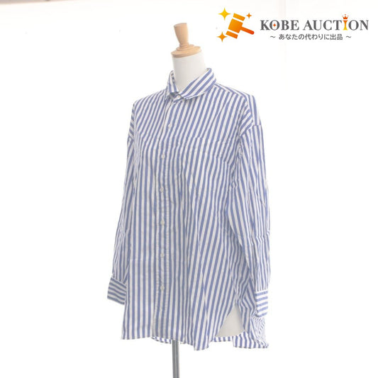 ■ FRAMeWORK Long Sleeve Striped Cotton Shirt Top for Women - White/Blue