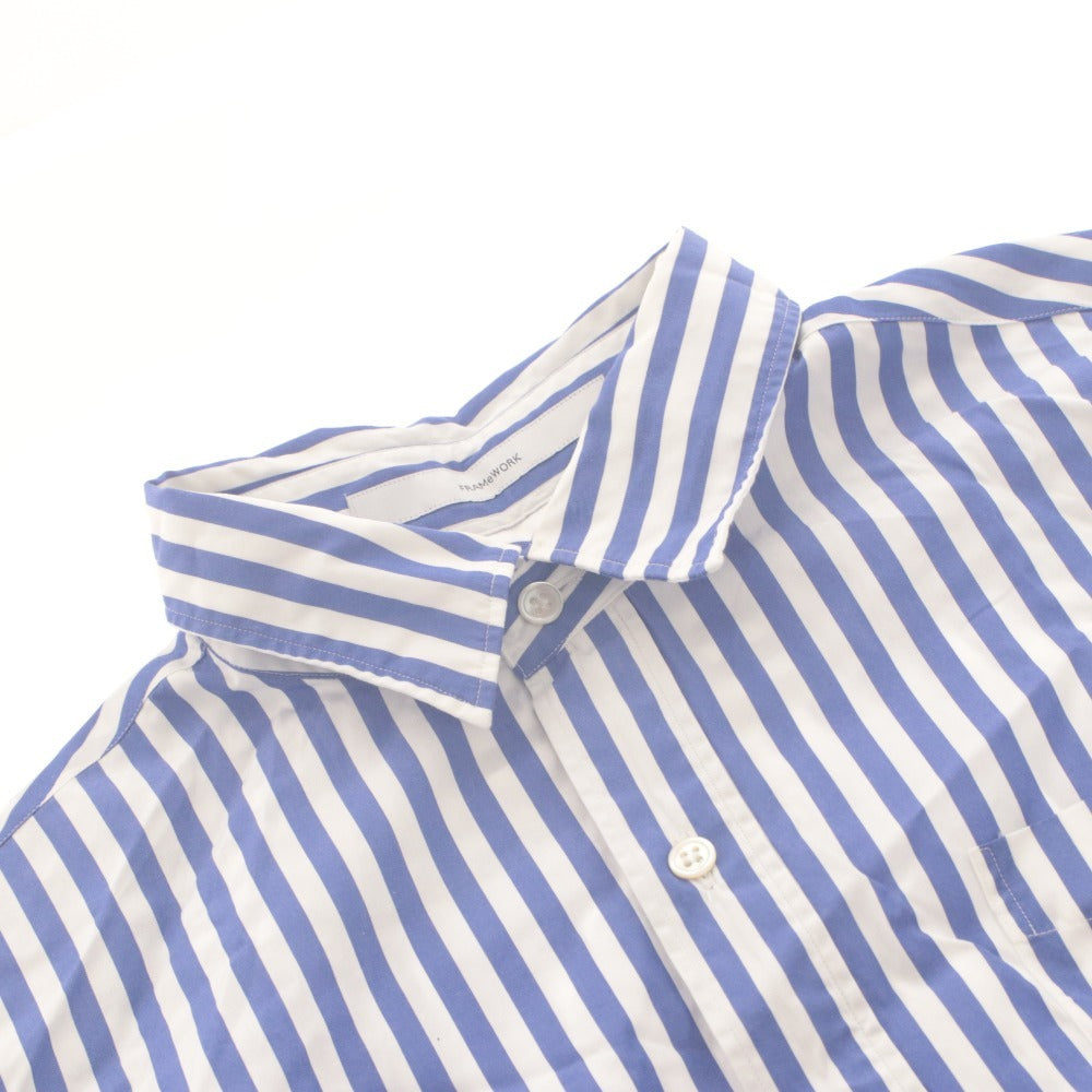 ■ FRAMeWORK フレームワーク ロングシャツ 長袖 トップス ストライプ コットン レディース ホワイト ブルー