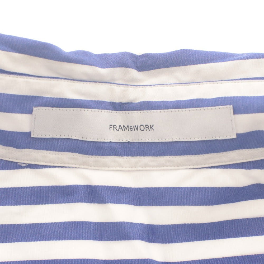 ■ FRAMeWORK フレームワーク ロングシャツ 長袖 トップス ストライプ コットン レディース ホワイト ブルー