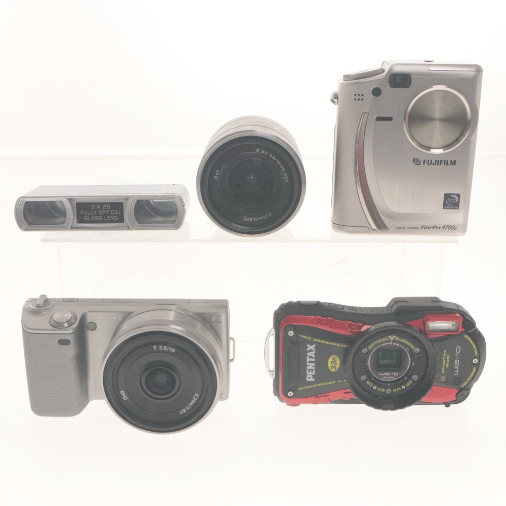 ■ カメラ カメラ用品 他 計5点セット まとめ売り PENTAX WG-10 SONY α NEX-5 FUJIFILM FinePix 4700z 他 レンズ 光学機器 アクセサリー