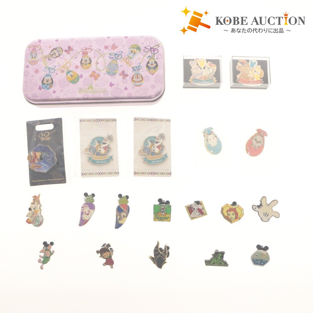 ■ ディズニー ピンバッジ ピンズ 19点セット まとめ売り 香港ディズニー 入場記念 年パス ミッキー ベビーシリーズ フィガロ ケース 缶