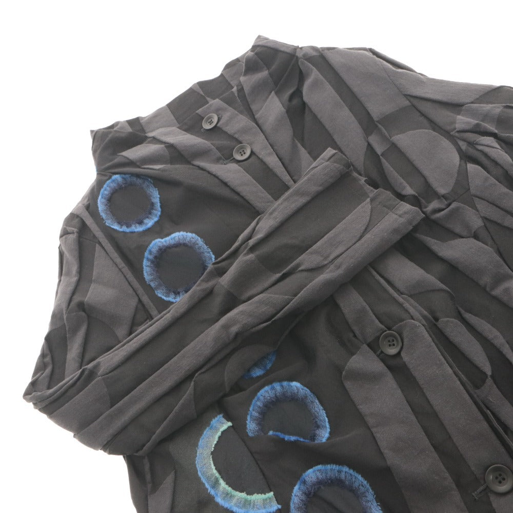 ■ ジウ 慈雨 ジャケット シャツ 長袖 トップス アウター 水玉 スタンド 日本製 レディース 40(M～L相当）ブラック系 未使用 タグ付き