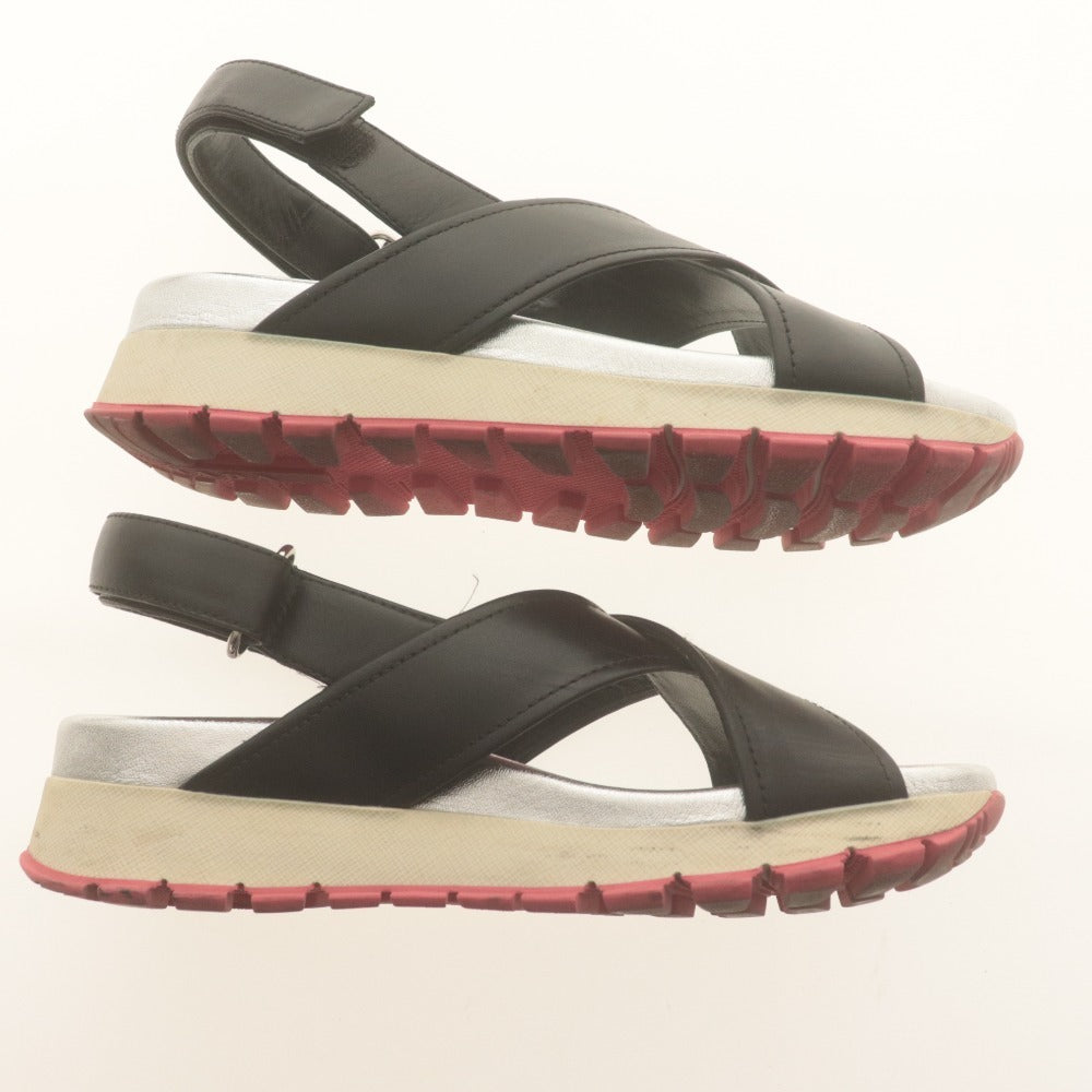 ■ プラダ PRADA サンダル 靴 クロスストラップ プラットフォーム スポーツサンダル レディース 36(23cm相当）シルバー ブラック系 箱付き