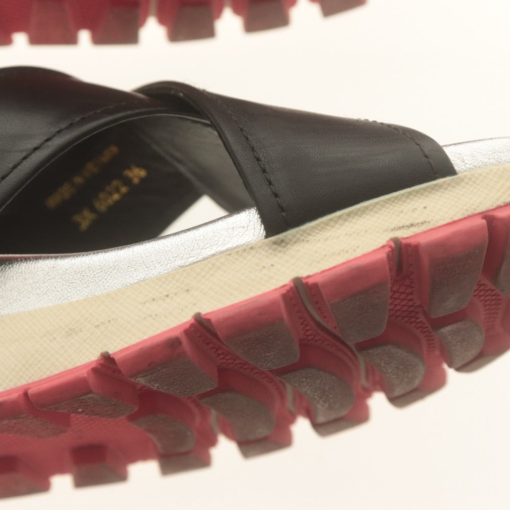 ■ プラダ PRADA サンダル 靴 クロスストラップ プラットフォーム スポーツサンダル レディース 36(23cm相当）シルバー ブラック系 箱付き