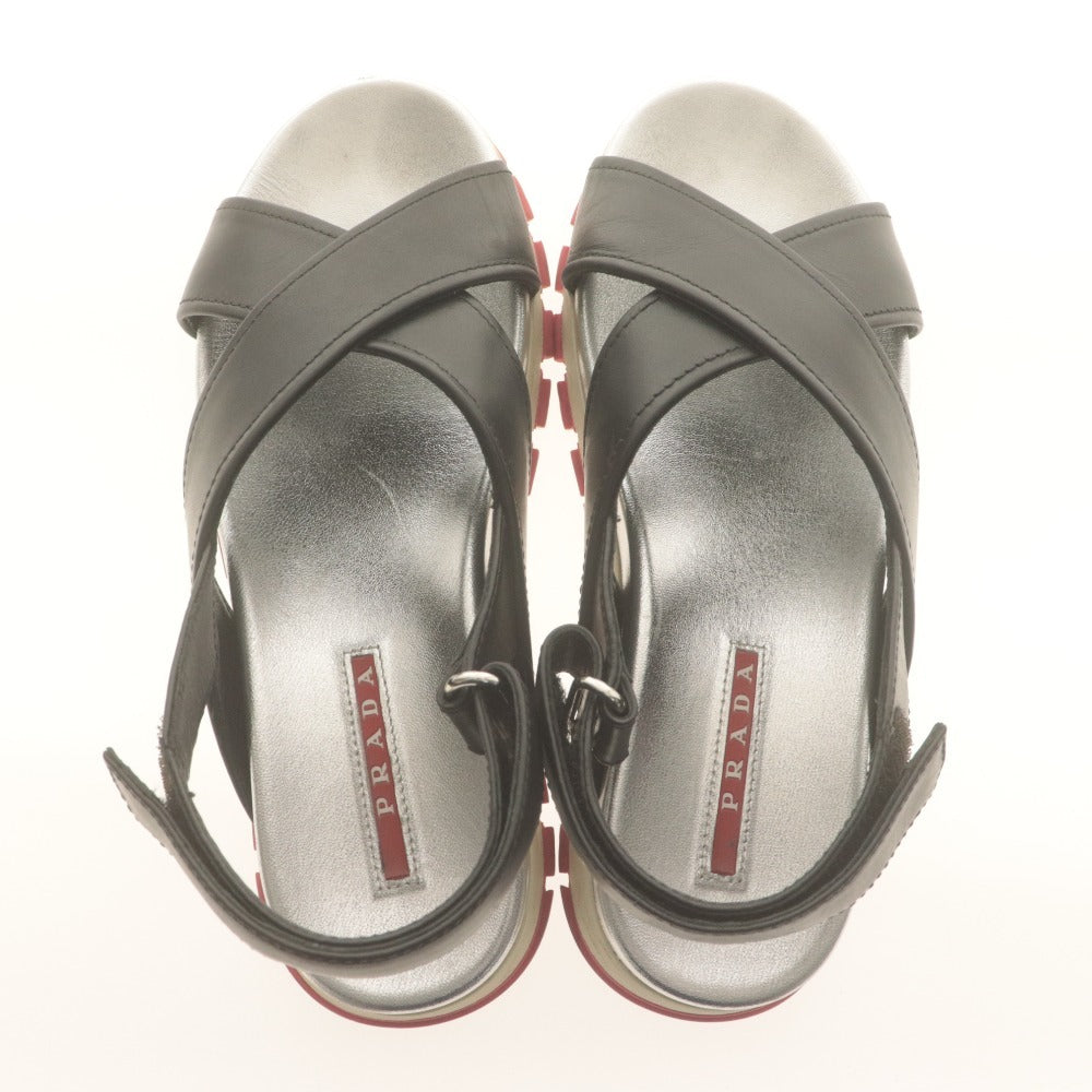 ■ プラダ PRADA サンダル 靴 クロスストラップ プラットフォーム スポーツサンダル レディース 36(23cm相当）シルバー ブラック系 箱付き