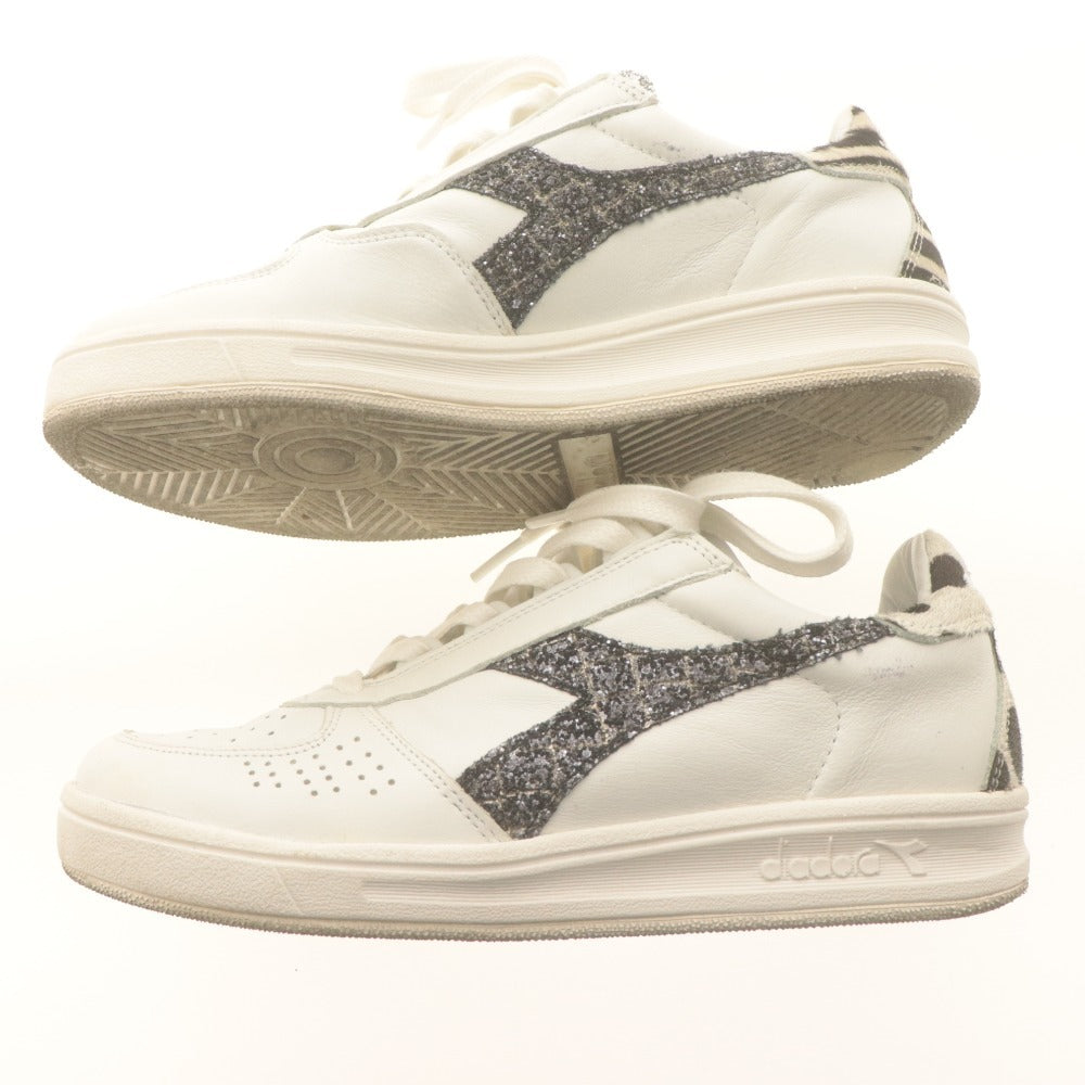 ■ ディアドラ diadora スニーカー 靴 シューズ ローカット ラメ グリッター アニマル ゼブラ レディース 23.5cm ホワイト系