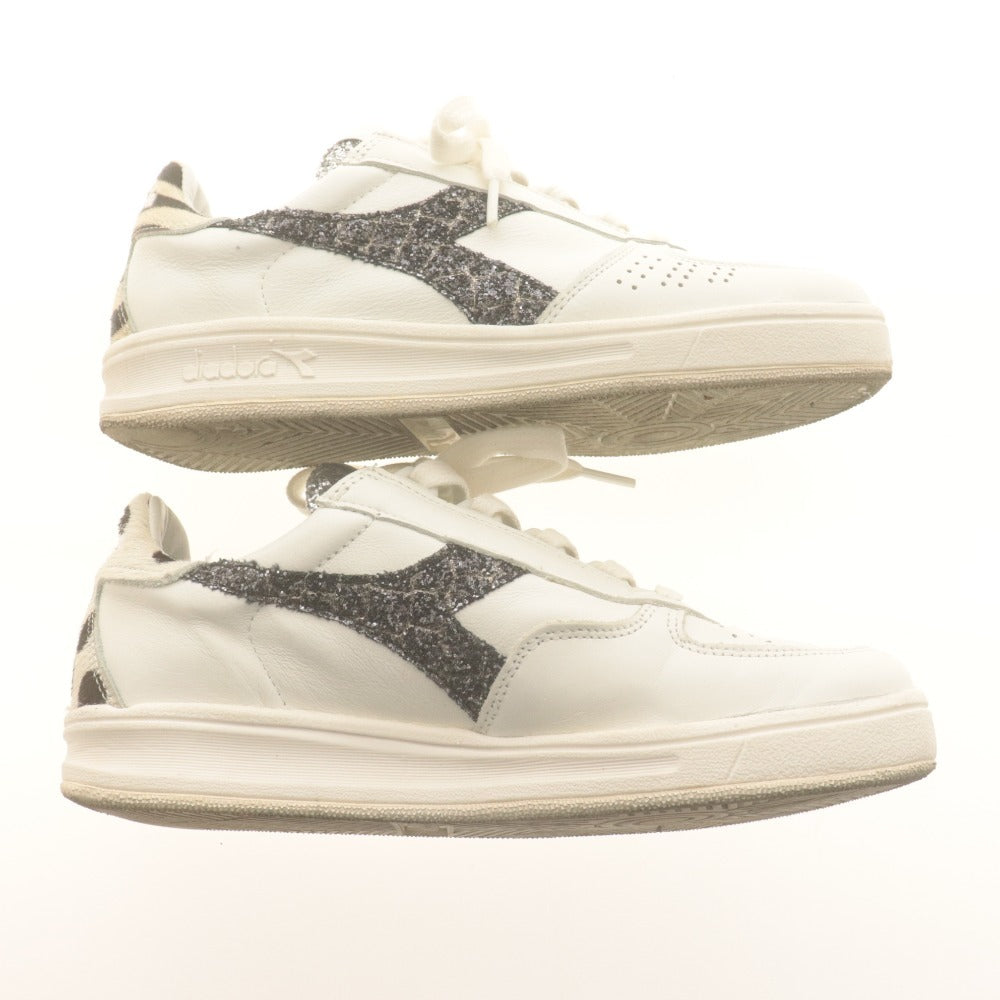 ■ ディアドラ diadora スニーカー 靴 シューズ ローカット ラメ グリッター アニマル ゼブラ レディース 23.5cm ホワイト系