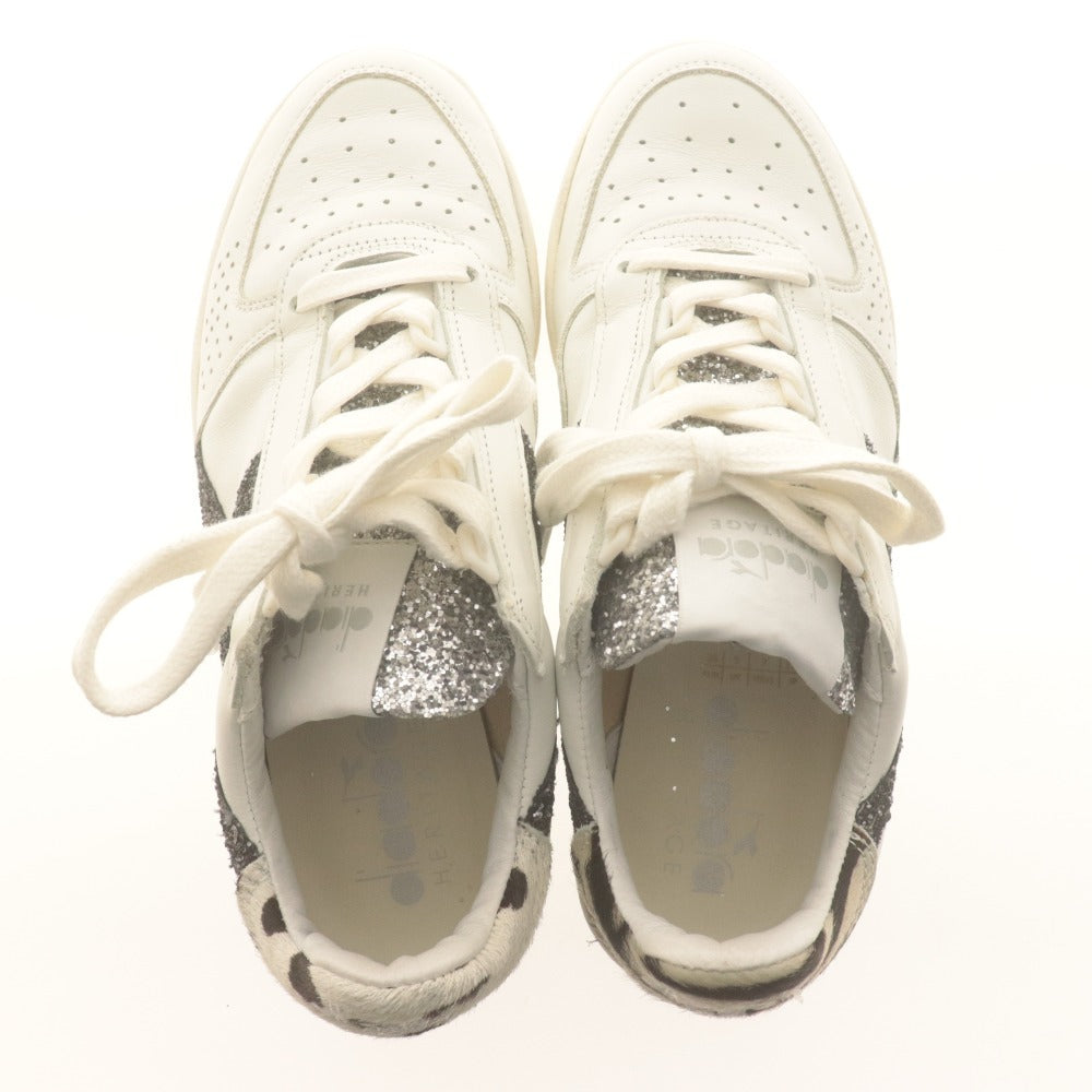 ■ ディアドラ diadora スニーカー 靴 シューズ ローカット ラメ グリッター アニマル ゼブラ レディース 23.5cm ホワイト系