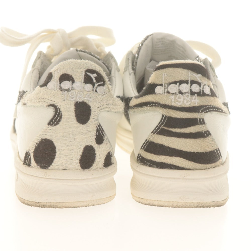 ■ ディアドラ diadora スニーカー 靴 シューズ ローカット ラメ グリッター アニマル ゼブラ レディース 23.5cm ホワイト系
