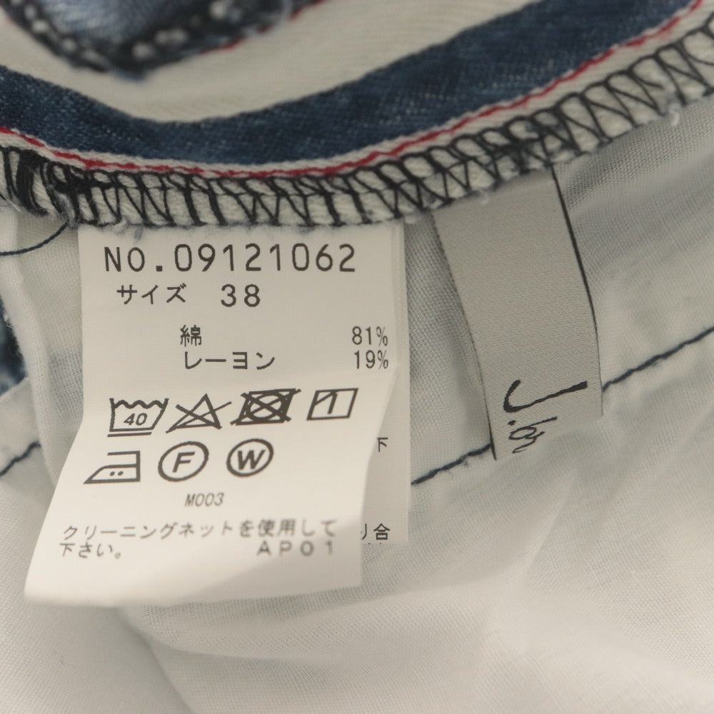 ■ ジェイブランシェ パンツ デニム ジーンズ ボトムス ストライプ ワイド センソユニコ レディース 38(M相当） ホワイト ブルー