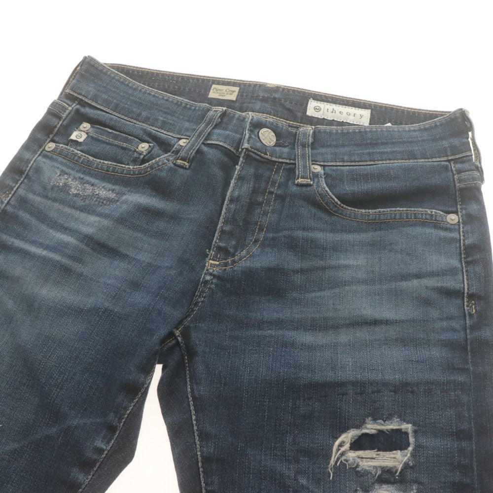 ■ セオリー Theory デニムパンツ ボトムス ジーンズ スキニー スリム ストレッチ ダメージ加工 レディース 24(S相当） インディゴ72