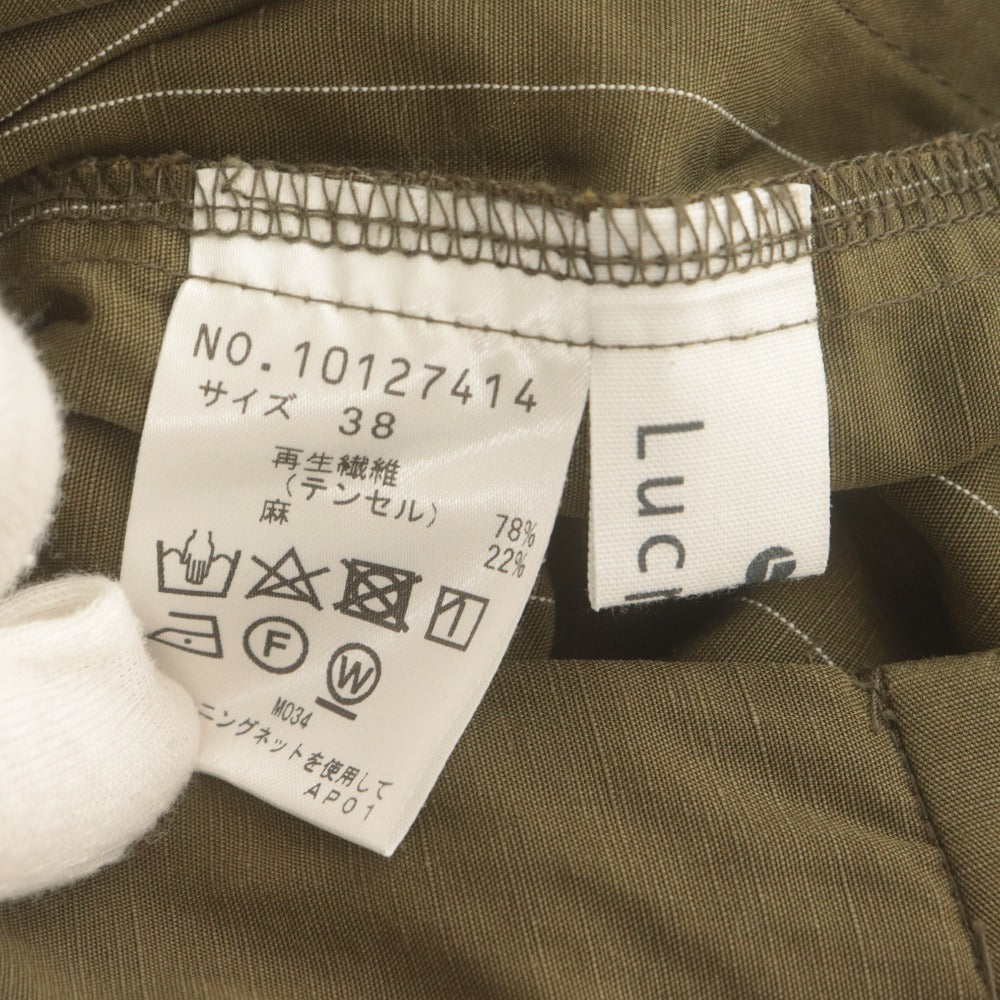 ■ Lucruca ルクルカ パンツ ワイドパンツ ボトムス ストライプ リネン混 センソユニコ レディース 38 カーキ