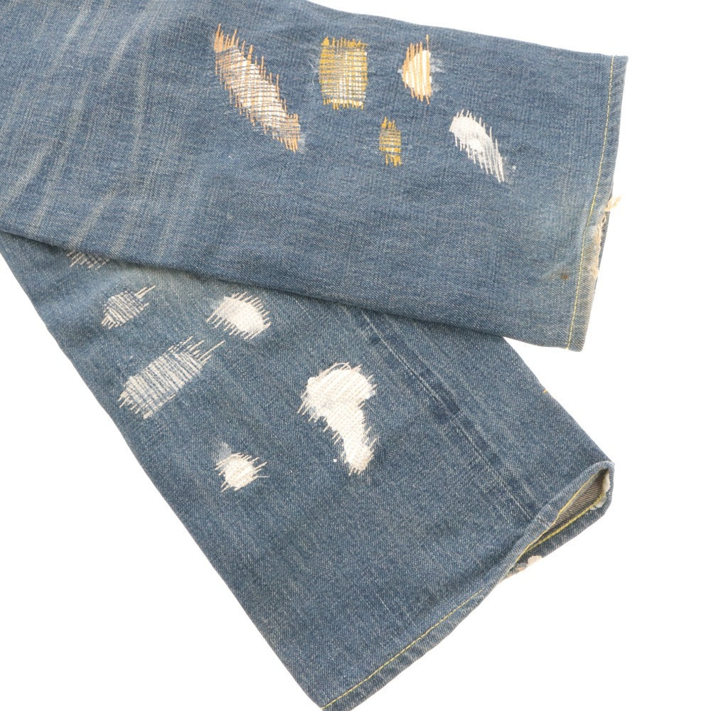 ■ YEN JEANS エンジーンズ ジーンズ パンツ ボトムス デニム ダメージ ペイント ボタンフライ メンズ レディース 28 インディゴブルー