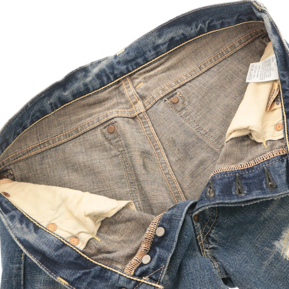 ■ YEN JEANS エンジーンズ ジーンズ パンツ ボトムス デニム ダメージ ペイント ボタンフライ メンズ レディース 28 インディゴブルー