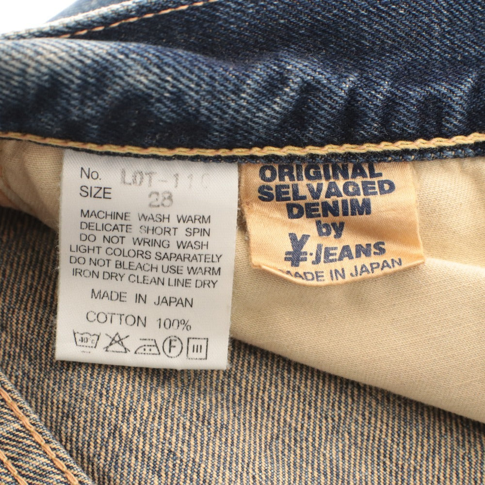 ■ YEN JEANS エンジーンズ ジーンズ パンツ ボトムス デニム ダメージ ペイント ボタンフライ メンズ レディース 28 インディゴブルー