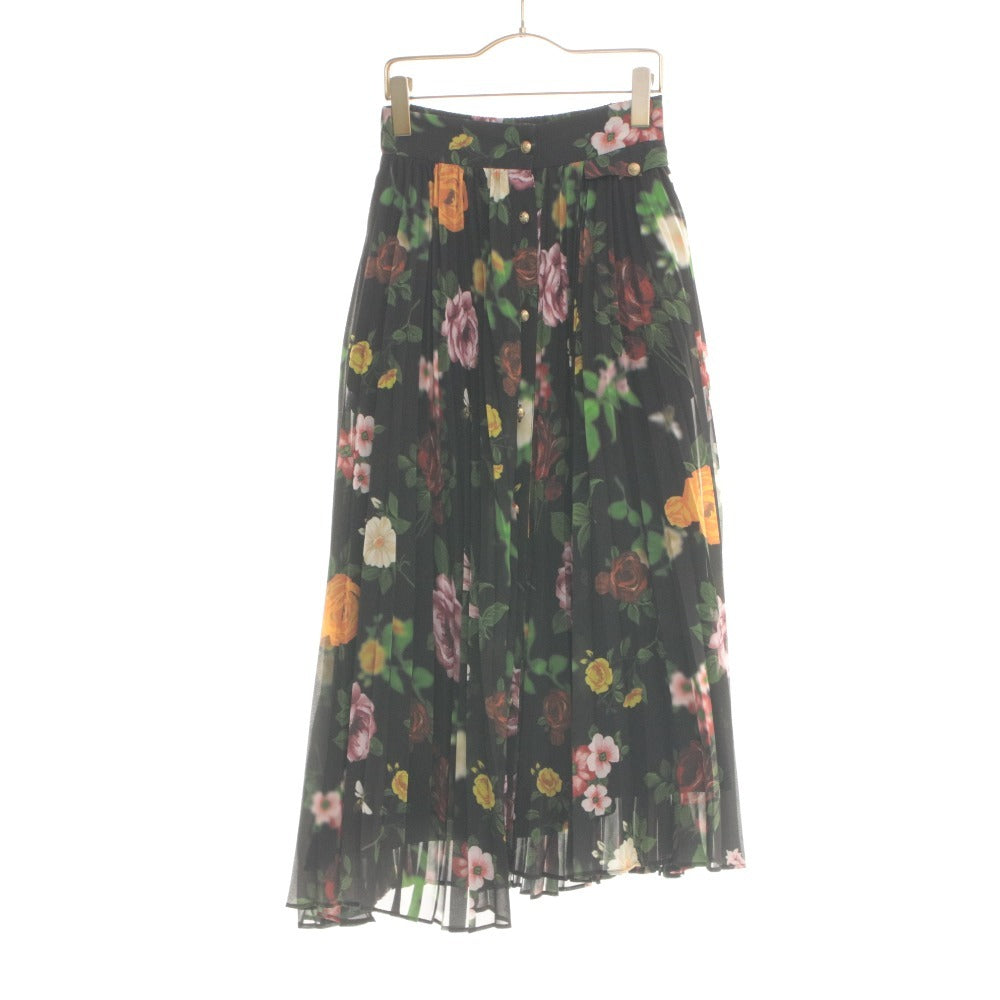 ■ AMERI VINTAGE アメリ スカート ロング丈 ボトムス プリーツ ボタン 花柄 COCO FLOWER レディース ブラック系