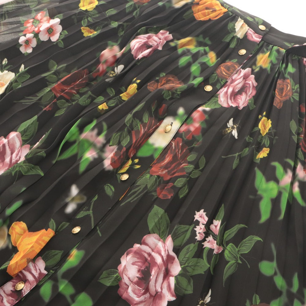 ■ AMERI VINTAGE アメリ スカート ロング丈 ボトムス プリーツ ボタン 花柄 COCO FLOWER レディース ブラック系