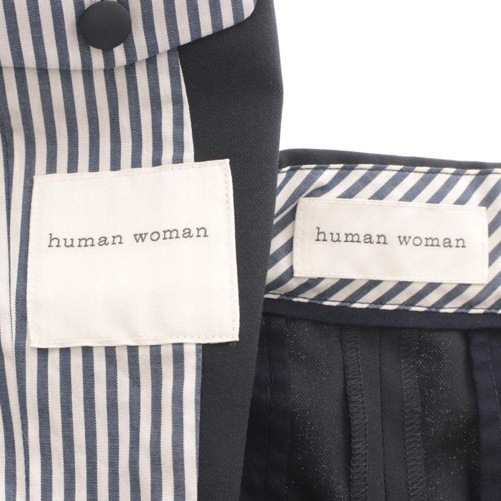 ■ HUMAN WOMAN ヒューマンウーマン セットアップ トップス ボトムス ベスト スカート 無地 シンプル レディース M ネイビー