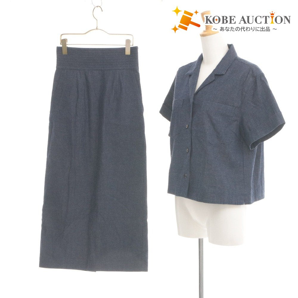 ■ SINME シンメ セットアップ 半袖 ロング丈 トップス ボトムス ジャケット タイトスカート デニム コットン レディース F インディゴ
