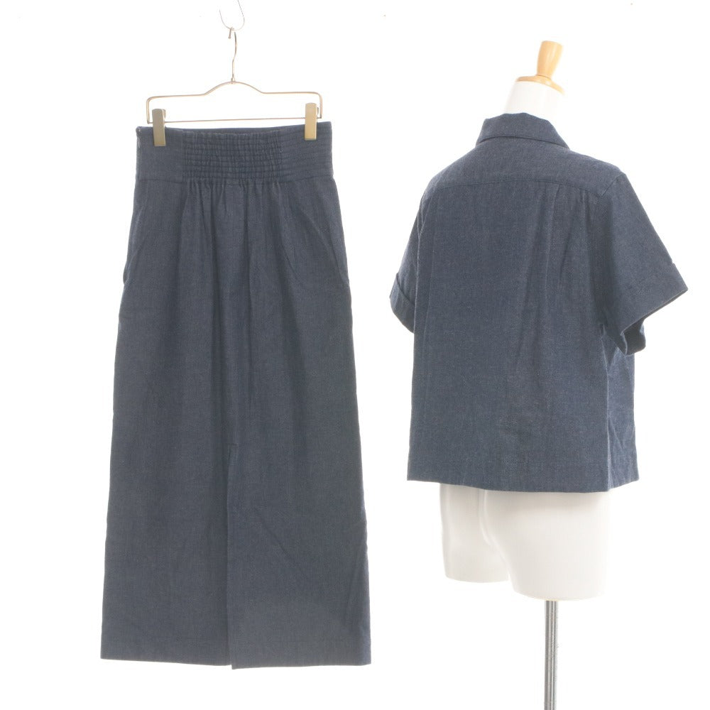 ■ SINME シンメ セットアップ 半袖 ロング丈 トップス ボトムス ジャケット タイトスカート デニム コットン レディース F インディゴ