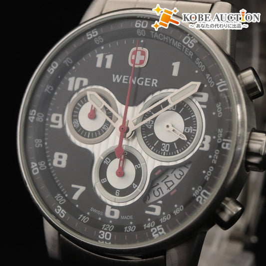 ■ WENGER Watch Commando Open Date 70776 7077X/T Chronograph Dial 100m Water Resistant Quartz Men's Black Silver Includes Accessories Functional
