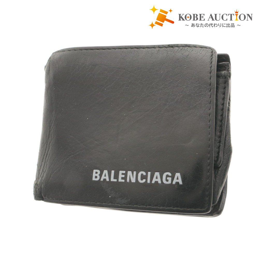 ■ BALENCIAGA バレンシアガ 財布 ウォレット 二つ折り 札 小銭入れ ロゴ コンパクト メンズ ブラック