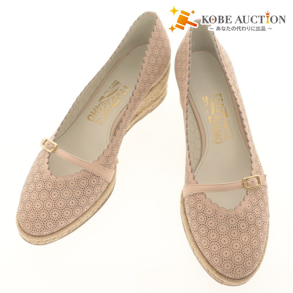 ■ Salvatore Ferragamo サルヴァトーレフェラガモ パンプス シューズ 靴 ベルト レディース 6 1/2 (24.0cm相当) ピンクベージュ系 袋付き