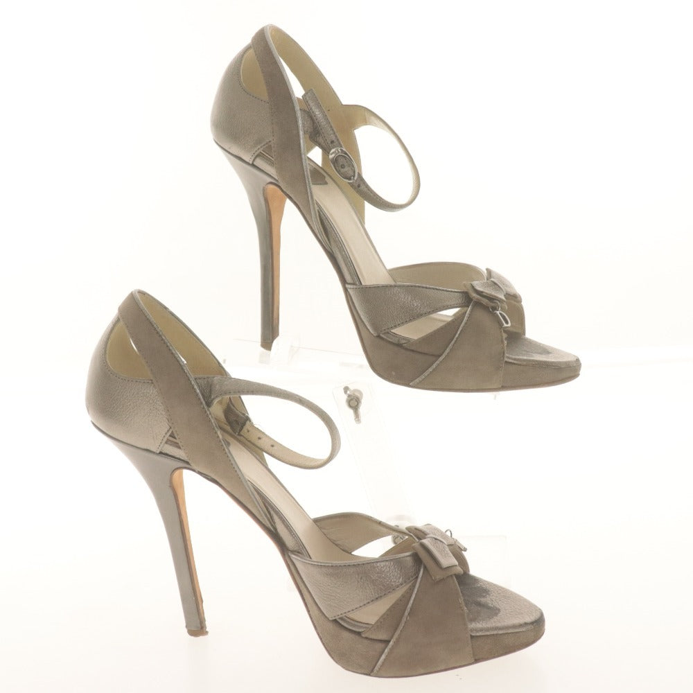 ■ Dior ディオール ヒール サンダル 靴 リボン シルバー金具 レディース 36 1/2 (23.5cm相当) シルバー系 ベージュ系