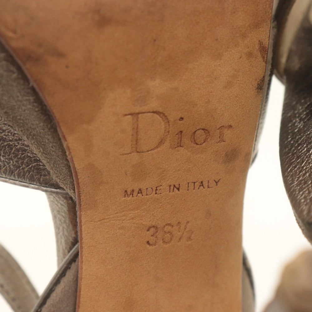 ■ Dior ディオール ヒール サンダル 靴 リボン シルバー金具 レディース 36 1/2 (23.5cm相当) シルバー系 ベージュ系