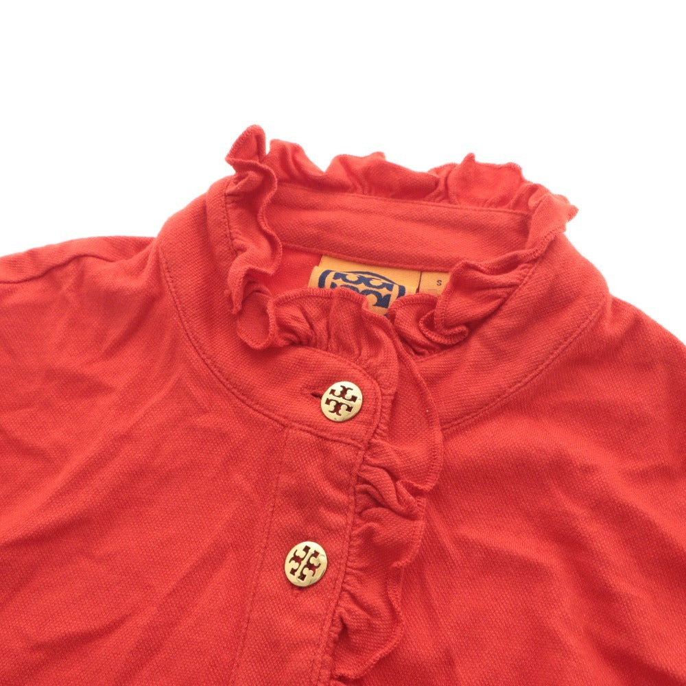 ■ Tory Burch トリーバーチ シャツ ブラウス トップス 長袖 ボタン 無地 首フリル レディース S レッド系