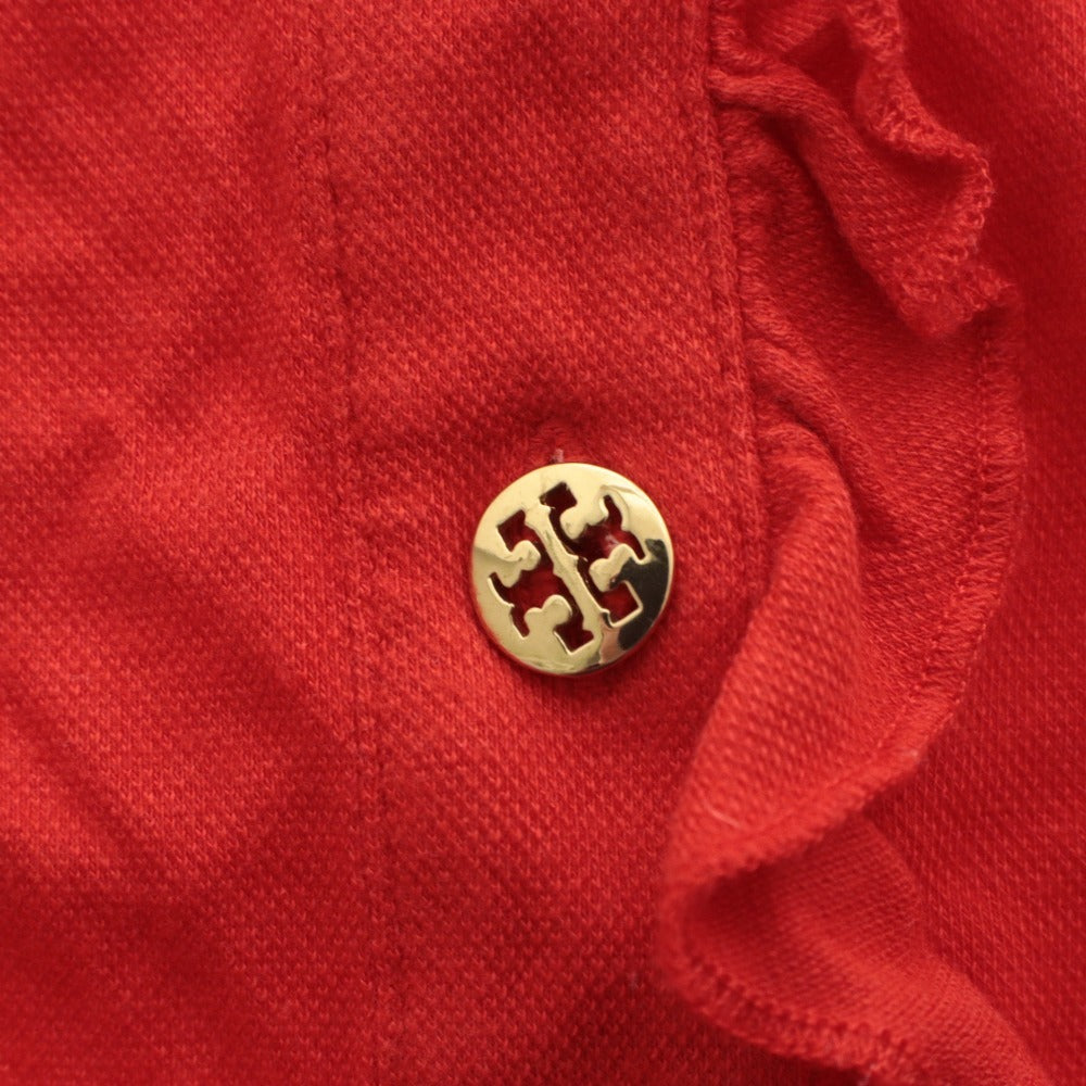 ■ Tory Burch トリーバーチ シャツ ブラウス トップス 長袖 ボタン 無地 首フリル レディース S レッド系