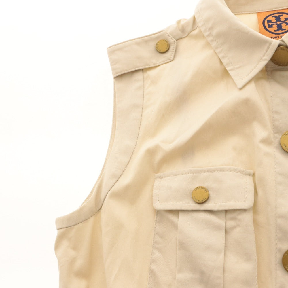 ■ Tory Burch トリーバーチ ワンピース トップス ボトムス 襟 ノースリーブ ボタン ポケット レディース 2 アイボリー系