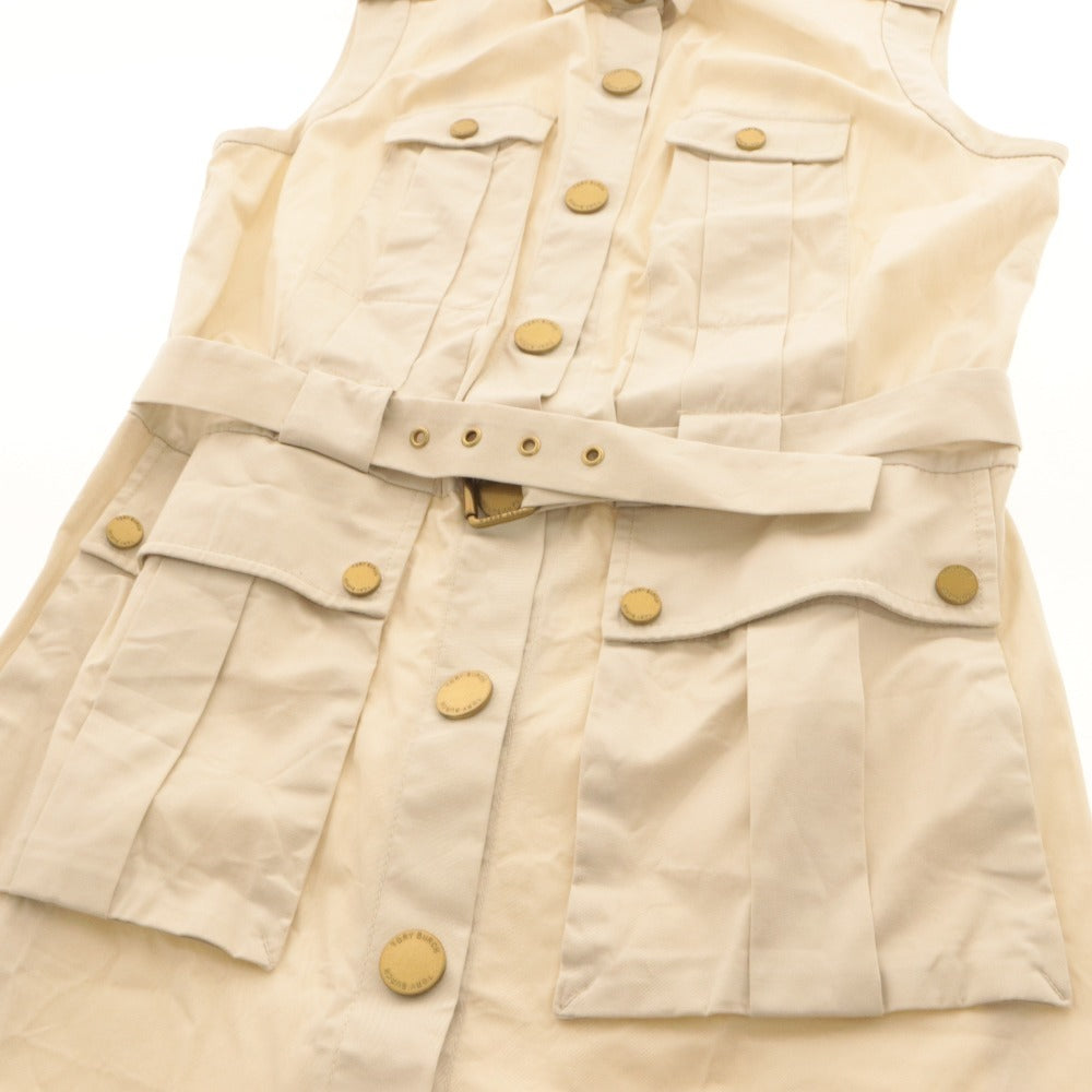 ■ Tory Burch トリーバーチ ワンピース トップス ボトムス 襟 ノースリーブ ボタン ポケット レディース 2 アイボリー系