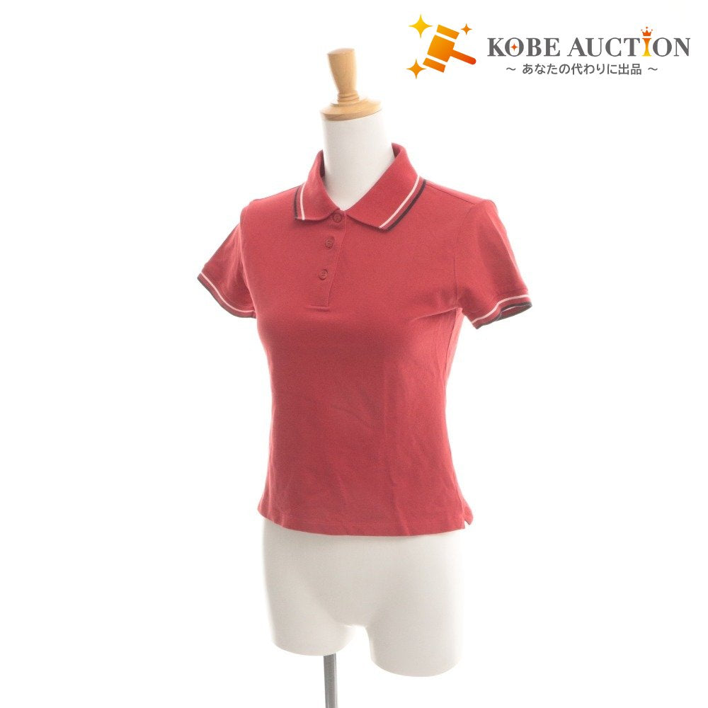 ■ PRADA Prada Polo Shirt Top Collar Short Sleeve Neck Button Striped Solid Color Women's Red-toned