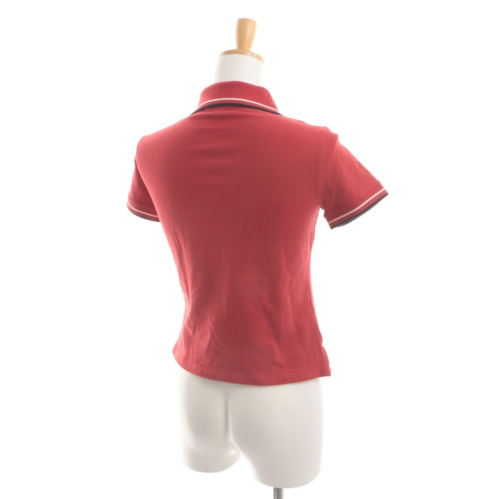 ■ PRADA Prada Polo Shirt Top Collar Short Sleeve Neck Button Striped Solid Color Women's Red-toned