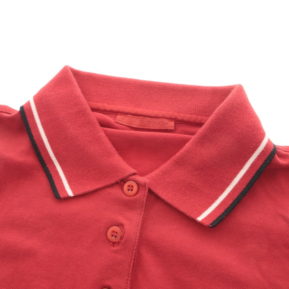 ■ PRADA Prada Polo Shirt Top Collar Short Sleeve Neck Button Striped Solid Color Women's Red-toned