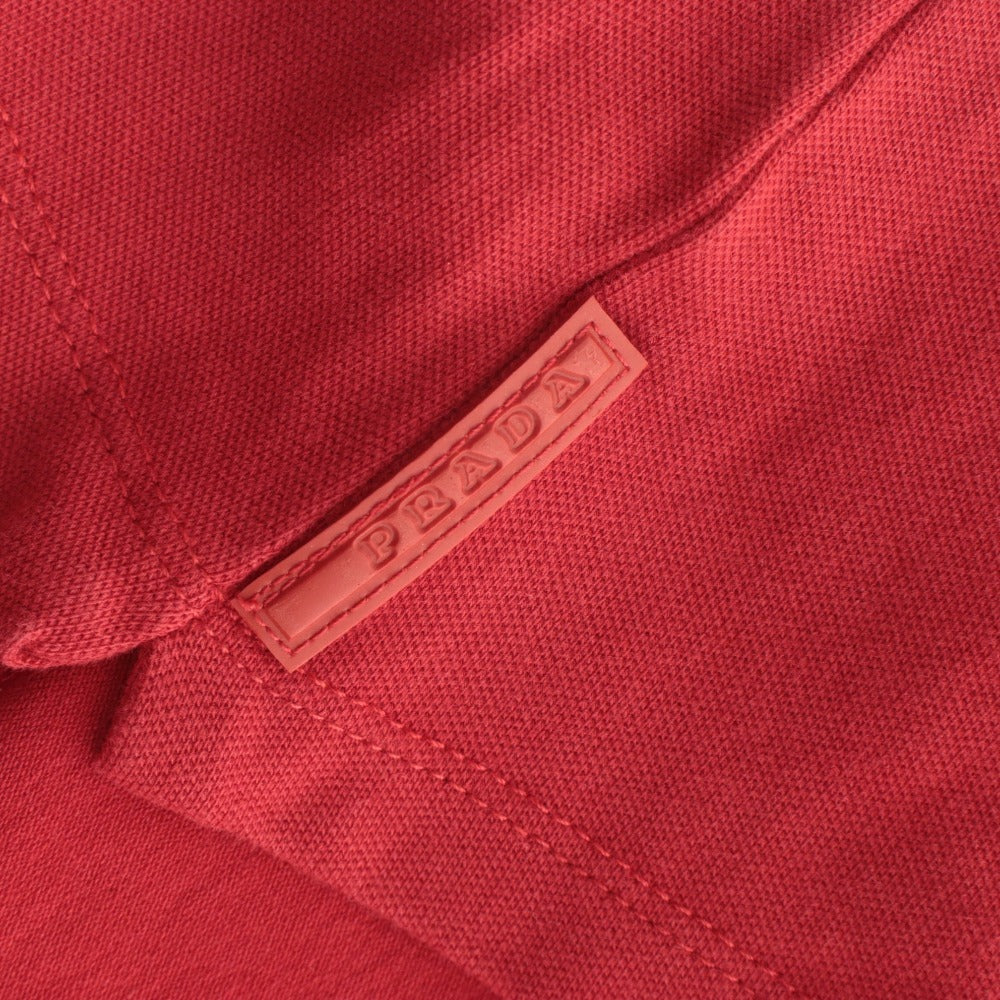 ■ PRADA Prada Polo Shirt Top Collar Short Sleeve Neck Button Striped Solid Color Women's Red-toned