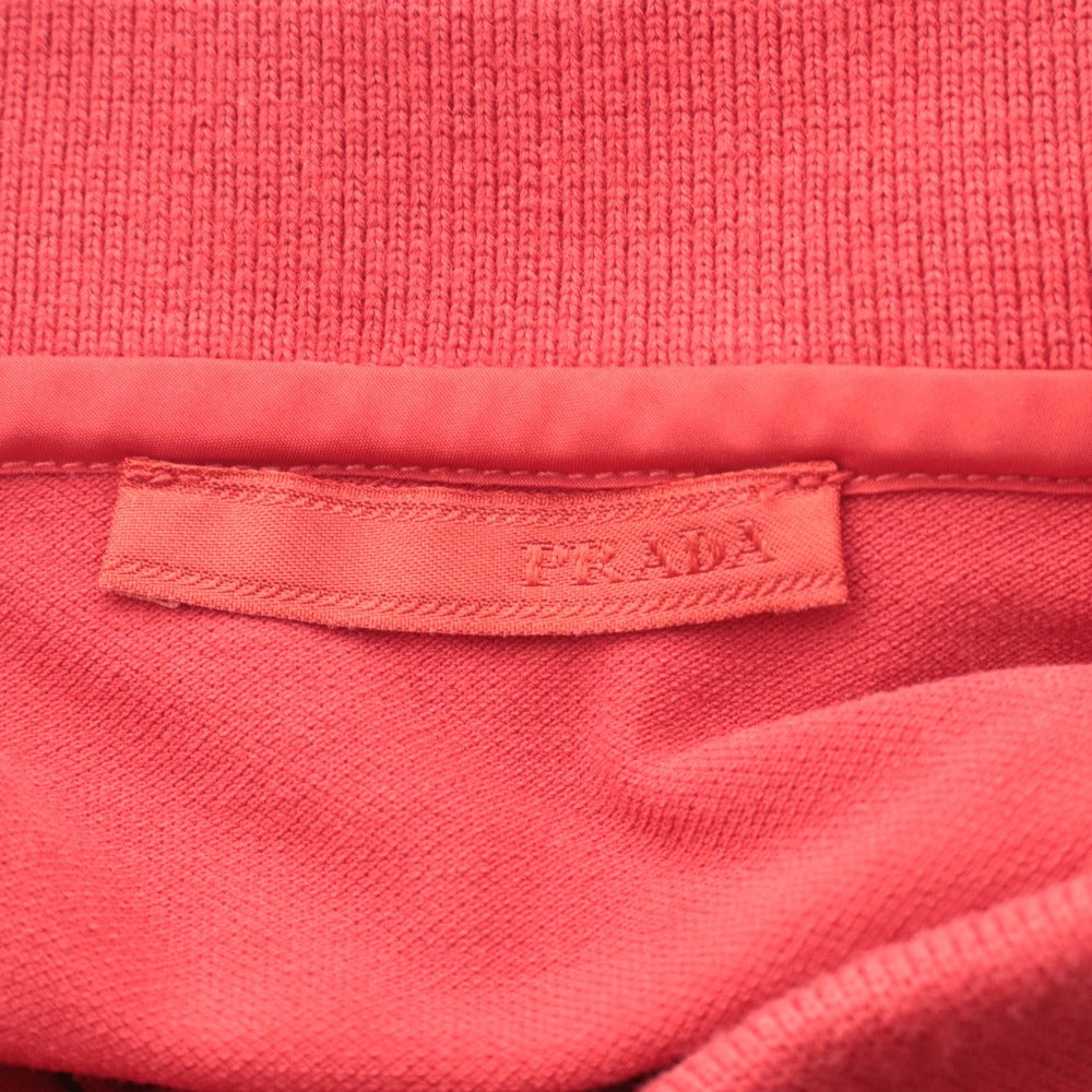 ■ PRADA Prada Polo Shirt Top Collar Short Sleeve Neck Button Striped Solid Color Women's Red-toned