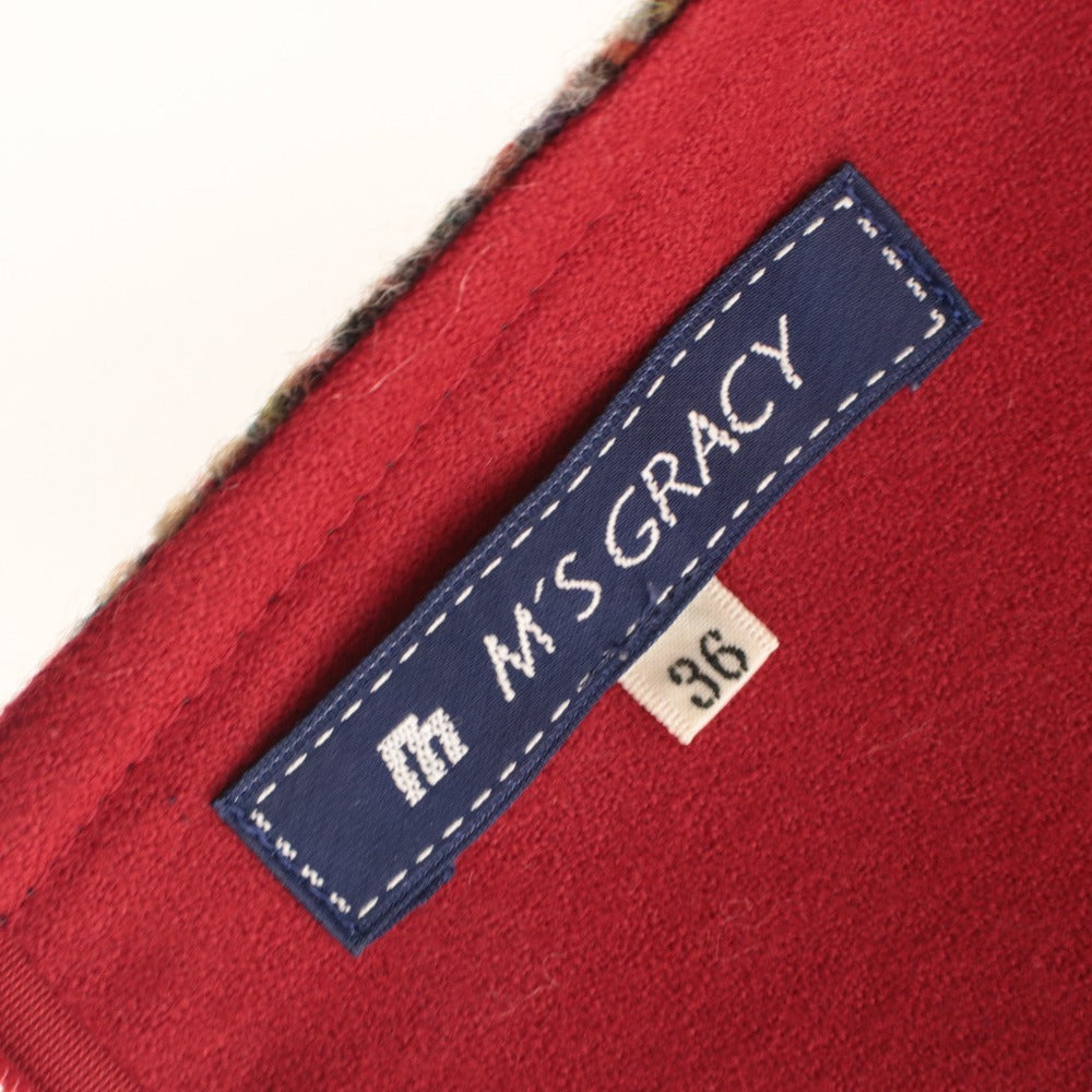 ■ M'S GRACY エムズグレイシー ワンピース トップス ボトムス 丸首 ノースリーブ ツイード リボン レディース 36 マルチカラー