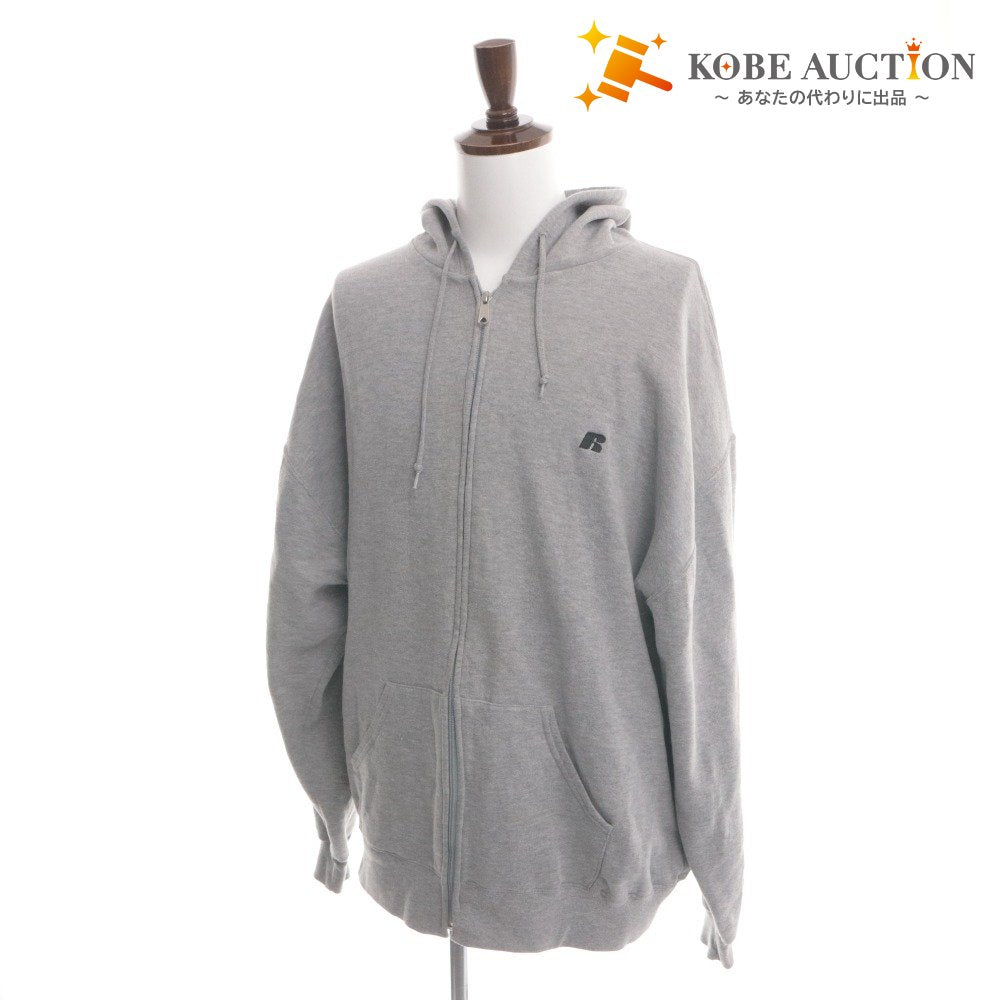 ■ Russell Athletic ラッセルアスレティック パーカー ジャケット アウター ファスナー ポケット フード メンズ XL グレー系