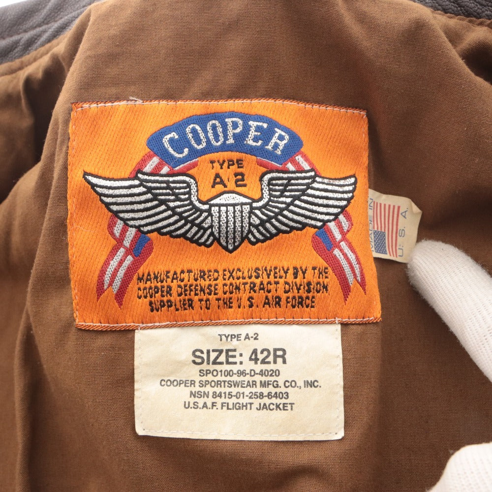 ■ COOPER クーパー フライトジャケット アウター A-2 ゴートスキン ファスナー ポケット メンズ 42 ダークブラウン系