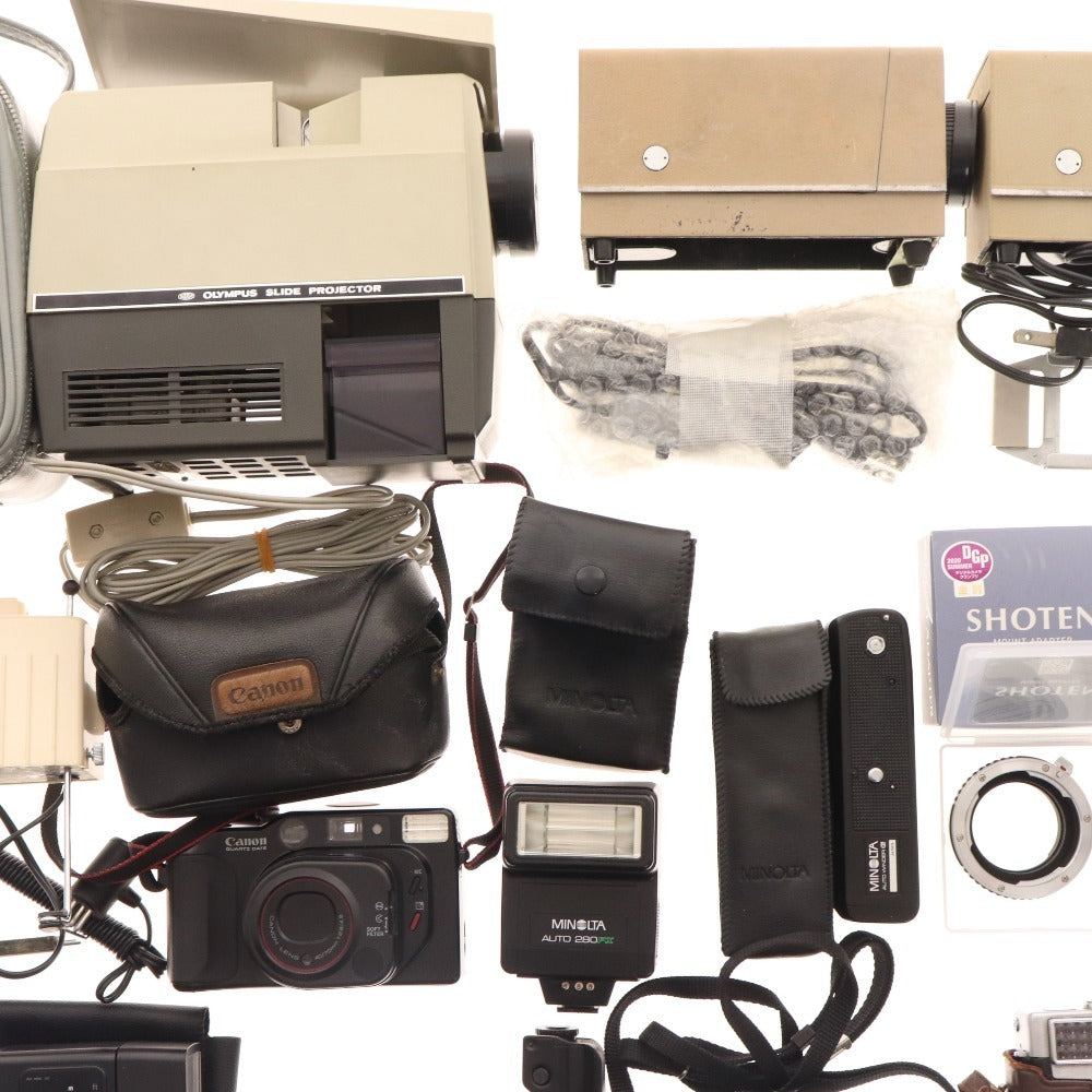 ■ キヤノン ミノルタ オリンパス 等 大量セット まとめ売り カメラ スライドプロジェクター スマホケース 等 付属品付き ジャンク