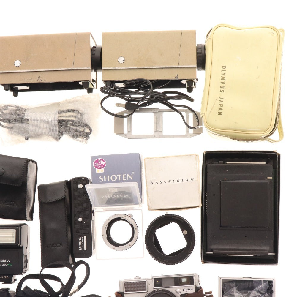 ■ キヤノン ミノルタ オリンパス 等 大量セット まとめ売り カメラ スライドプロジェクター スマホケース 等 付属品付き ジャンク